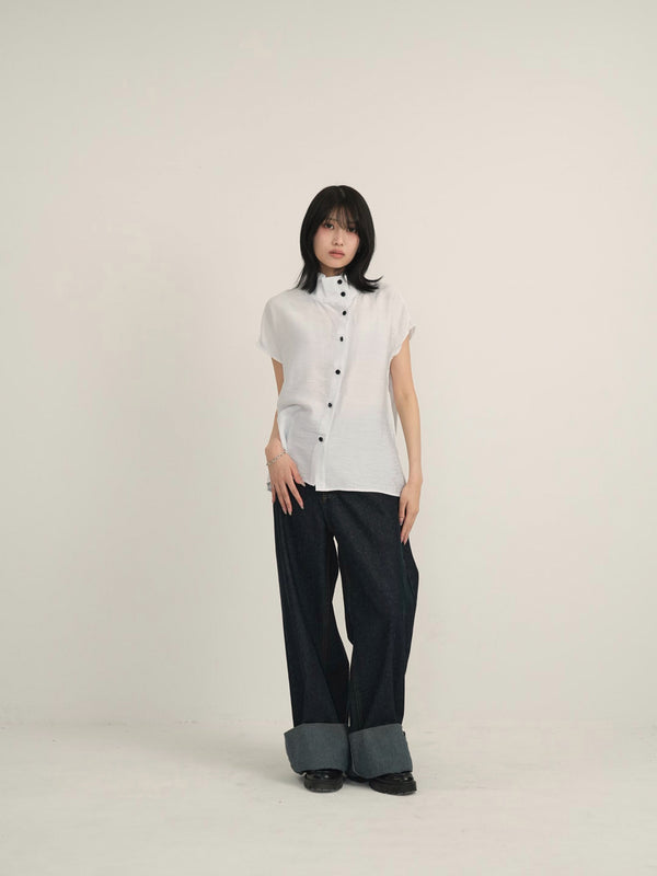 cotton linen stand collar shirt