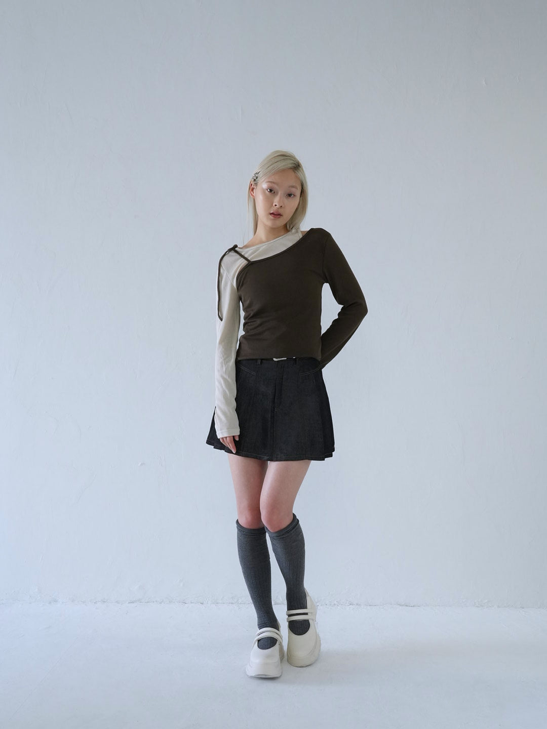 【 10月上旬発送予定 】denim pleated mini skirt