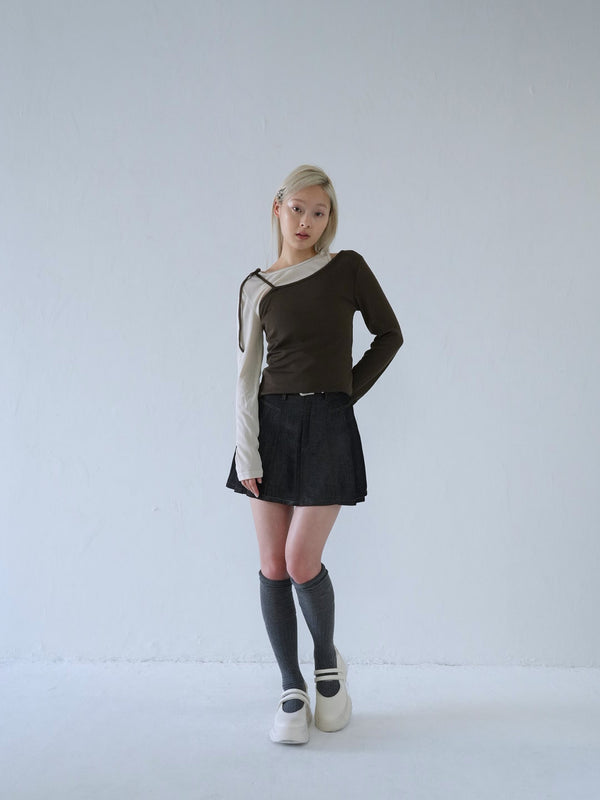 denim pleated mini skirt
