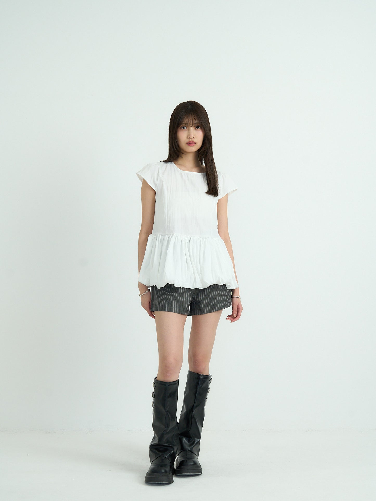peplum puff sleeve blouse