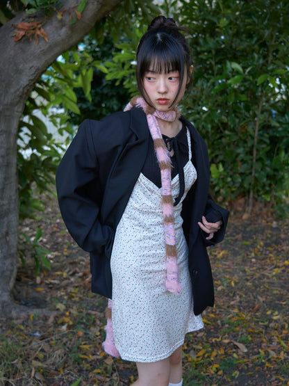 furry stripe knit muffler