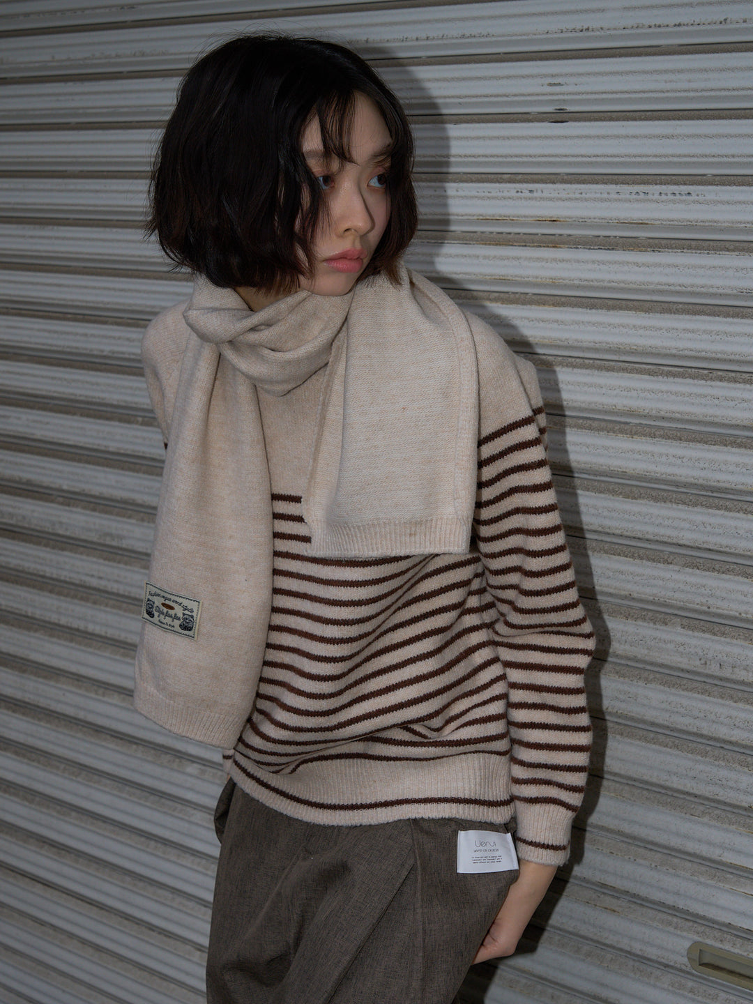 border knit top scarf set