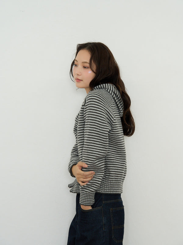 border knit zip hoodie