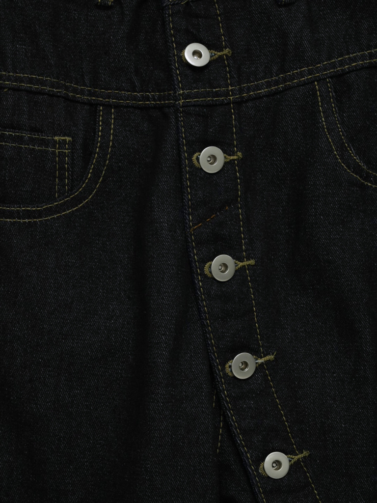 asymmetry button denim pants