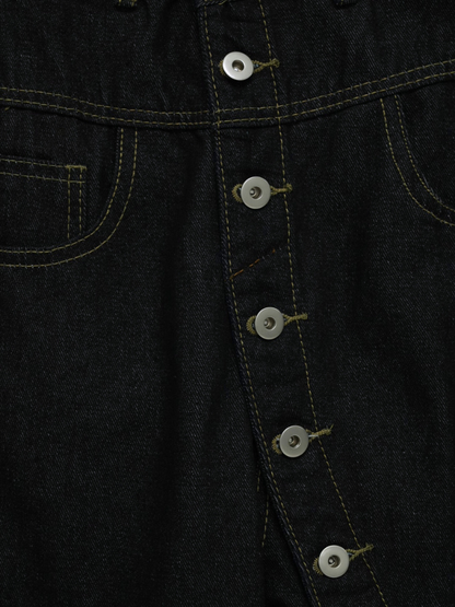 asymmetry button denim pants