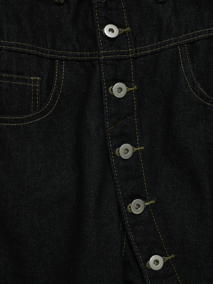 asymmetry button denim pants