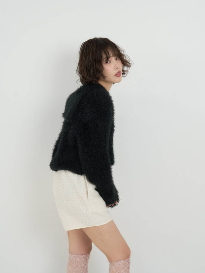 shaggy knit sailor cardigan