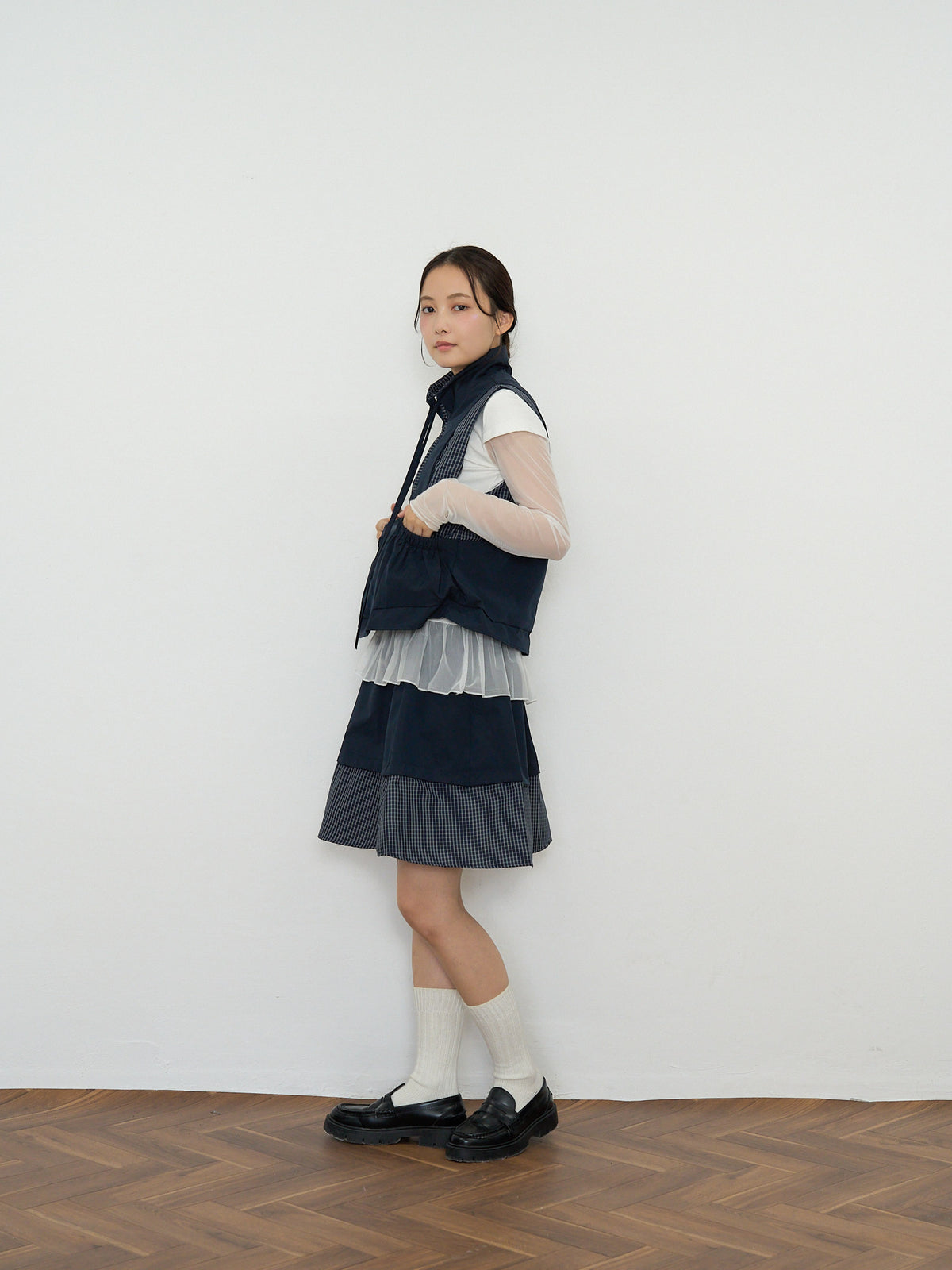 check vest & skirt set