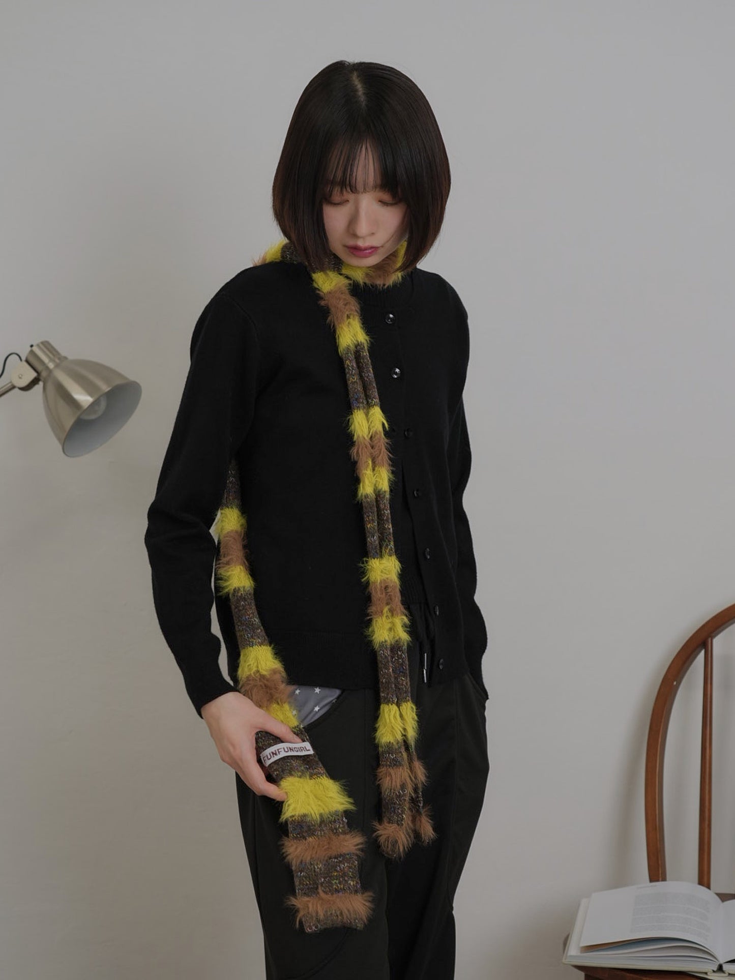 furry stripe knit muffler
