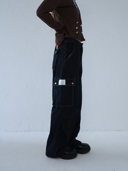 dark denim cargo pants