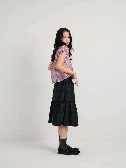 tiered pleated midi skirt