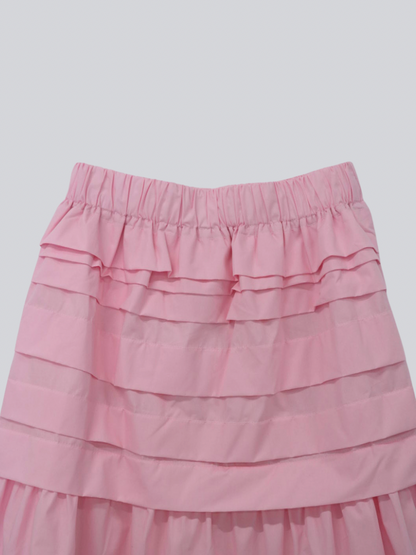 tiered pleated midi skirt