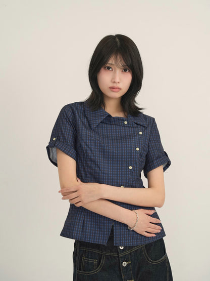 retro check button shirt
