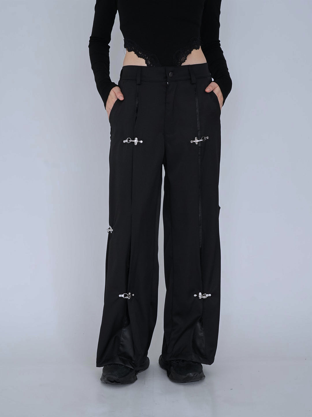 double material pin pants