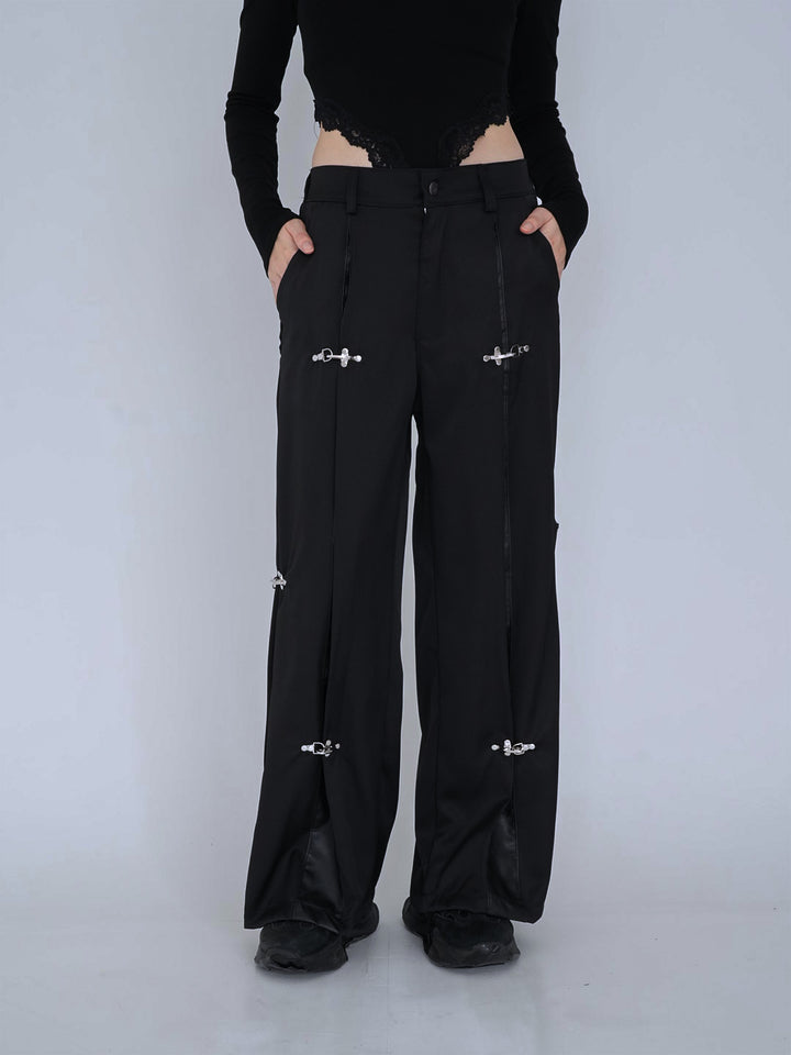 double material pin pants