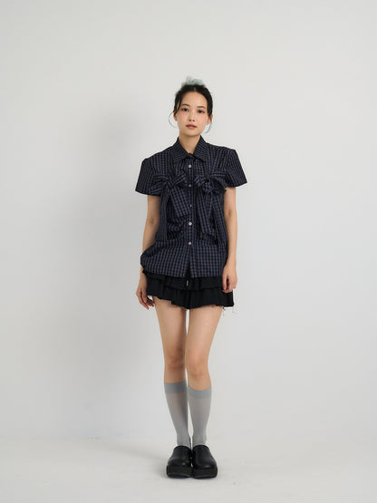 w ribbon check blouse
