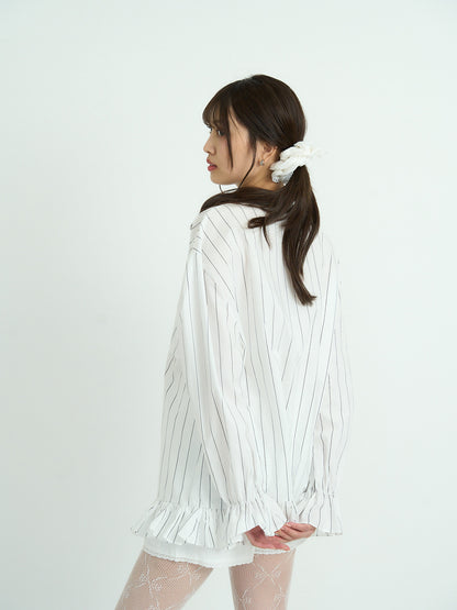 stripe frill big blouse