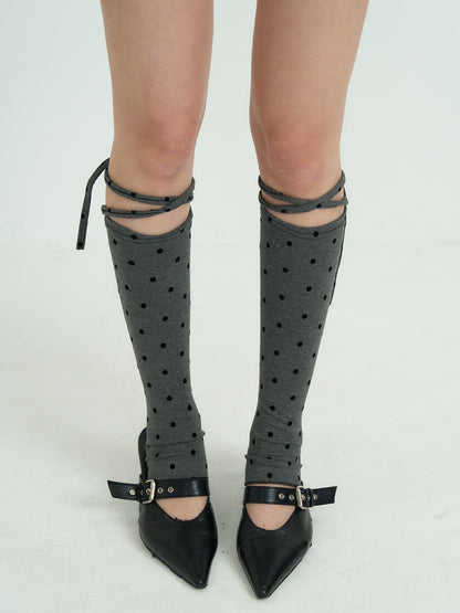 polka dot lace-up leg warmers