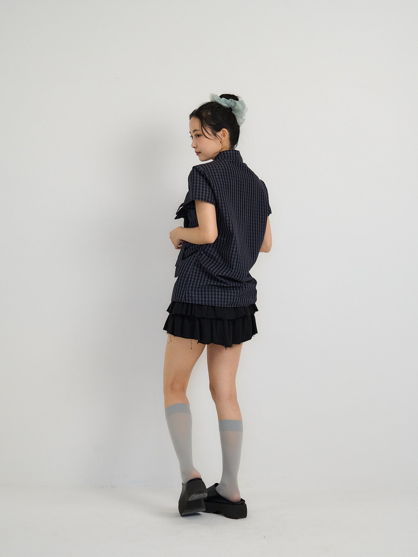 w ribbon check blouse