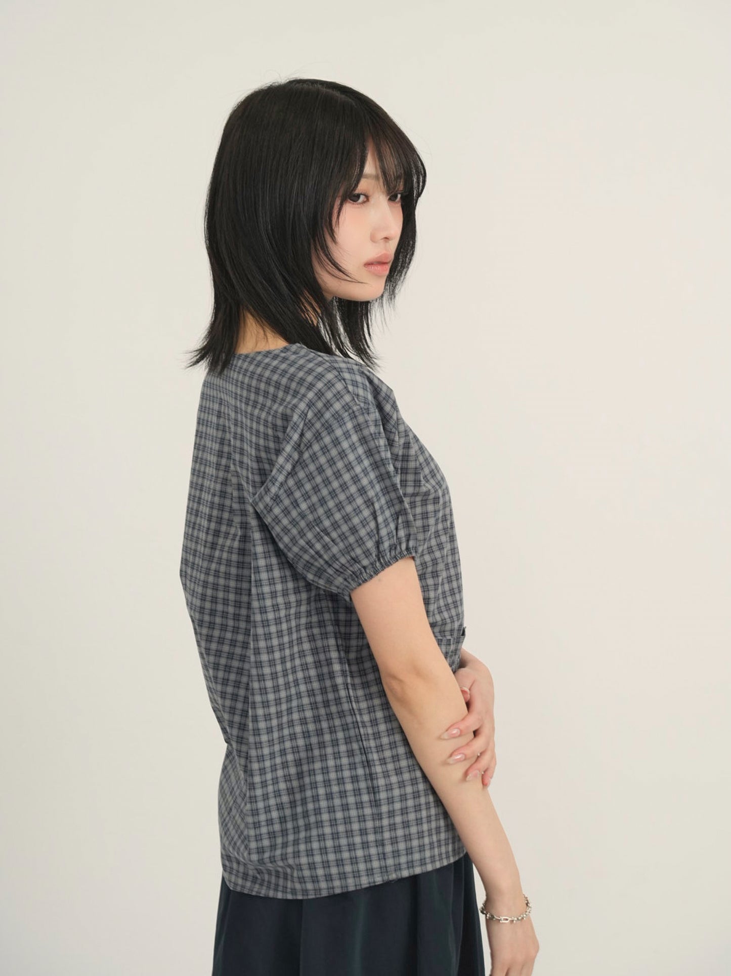 asymmetry check blouse