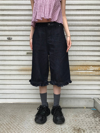 frill hem wide denim pants