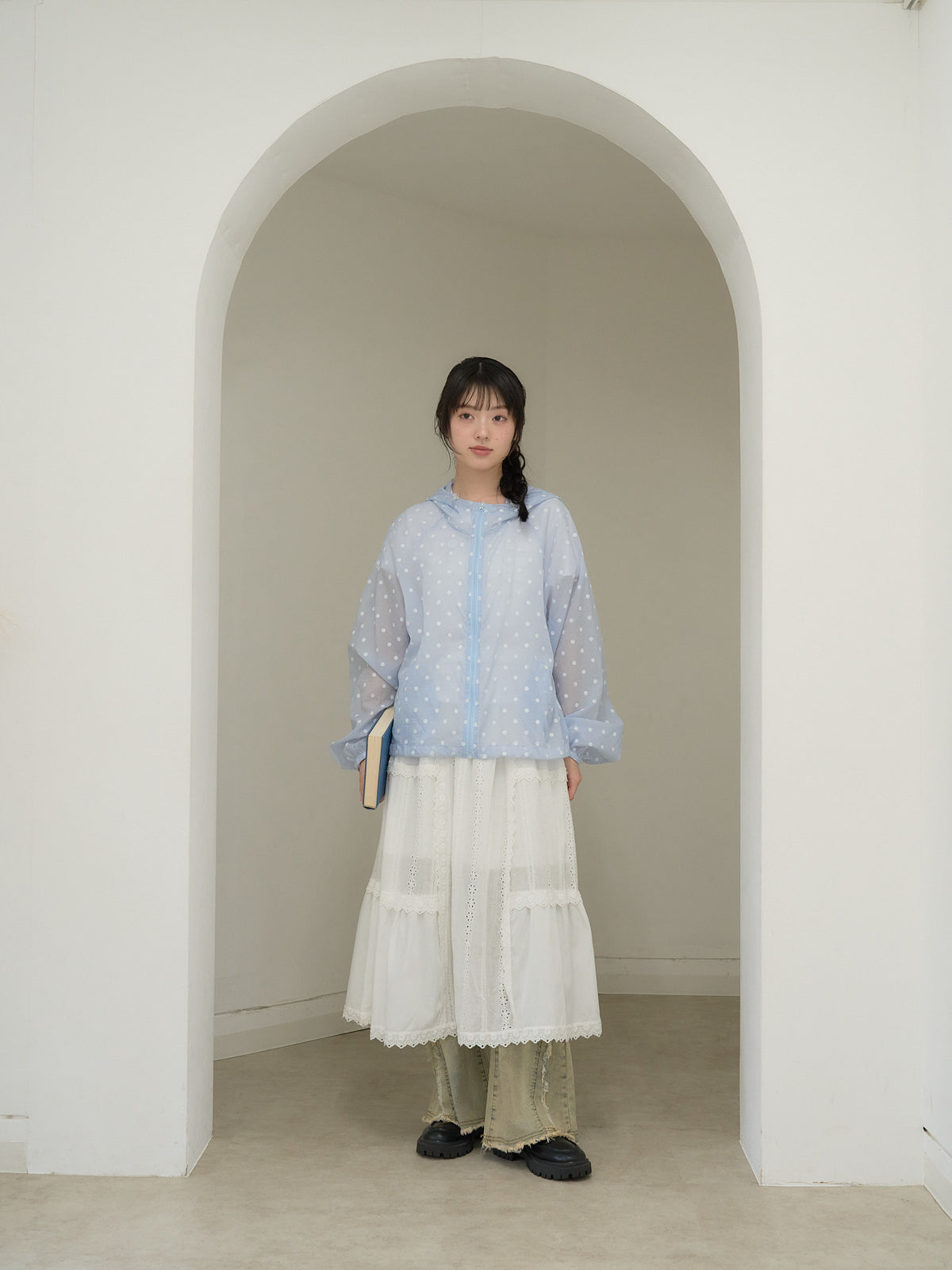 dot sheer hoodie