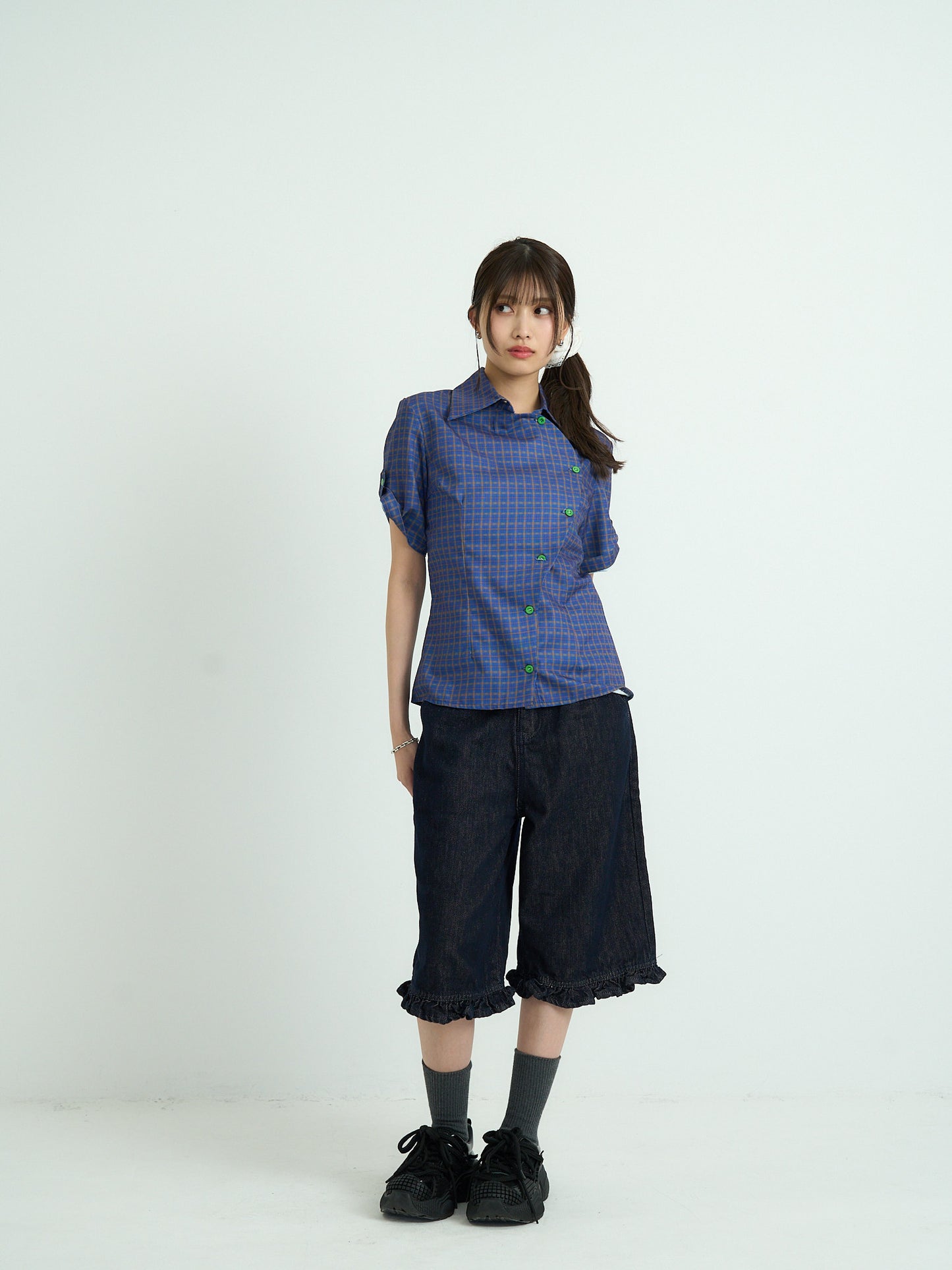 retro check button shirt