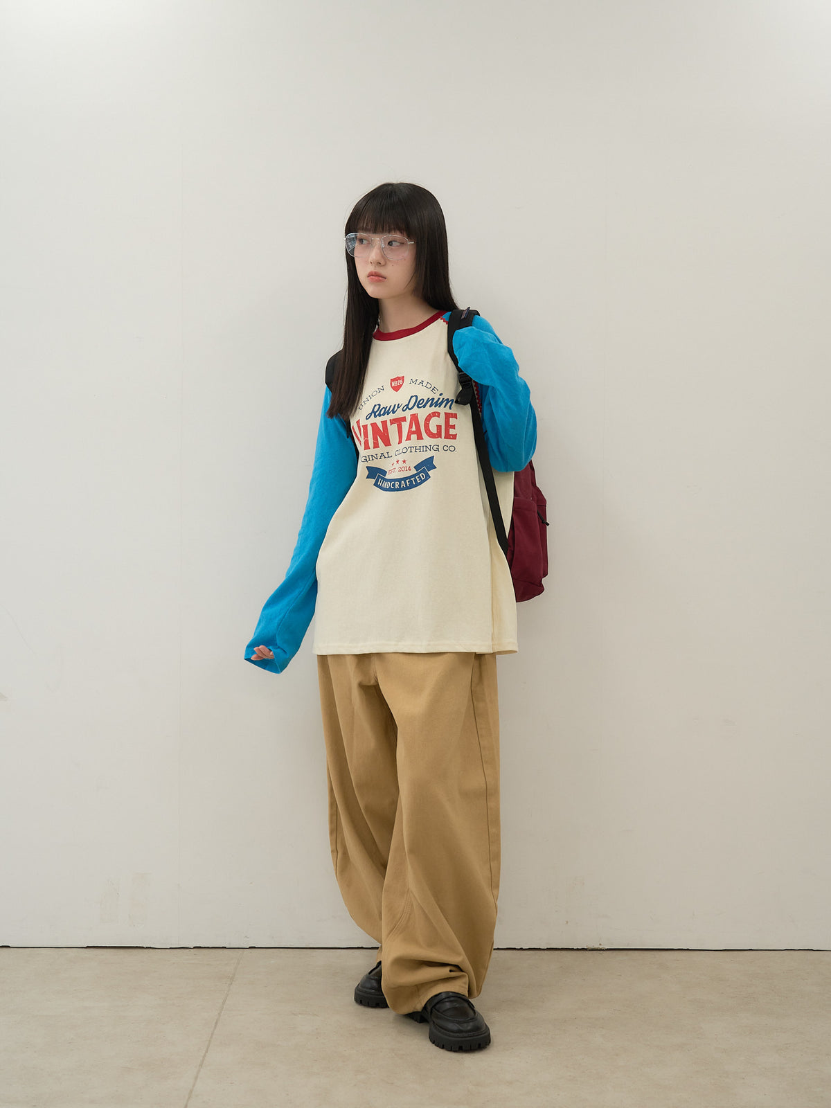 vintage raglan print long  tee