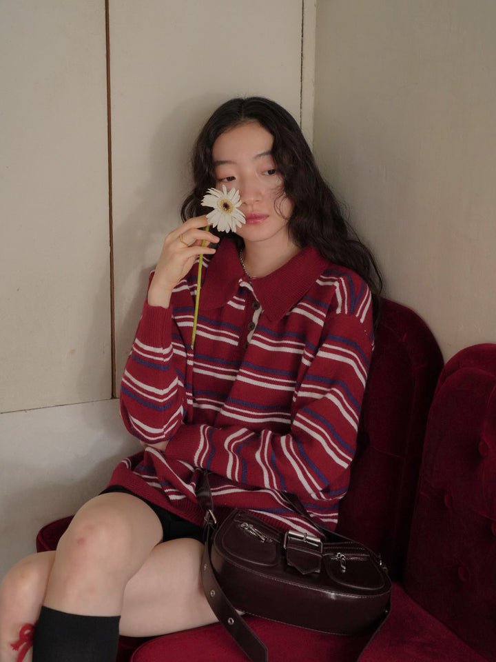 retro stripe collar knit