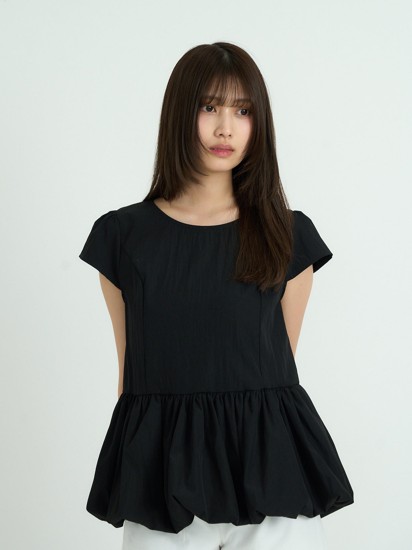 peplum puff sleeve blouse