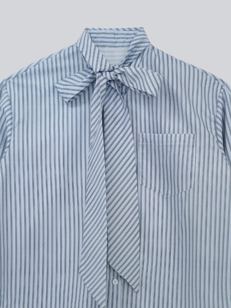 blue stripe bow tie blouse