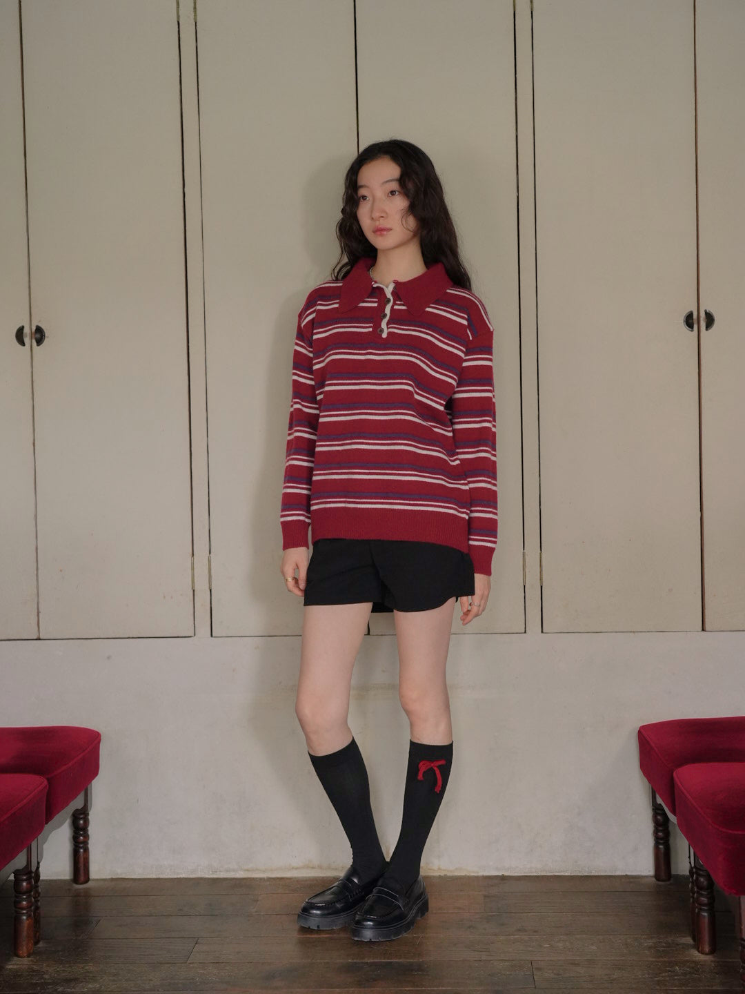 retro stripe collar knit