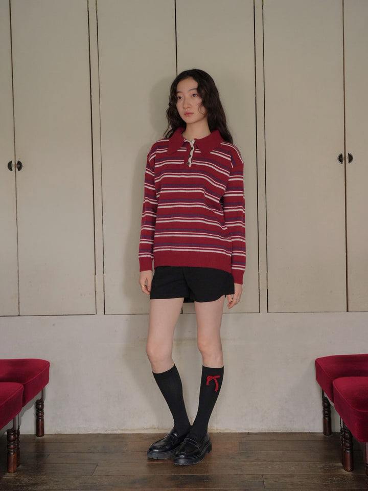 retro stripe collar knit
