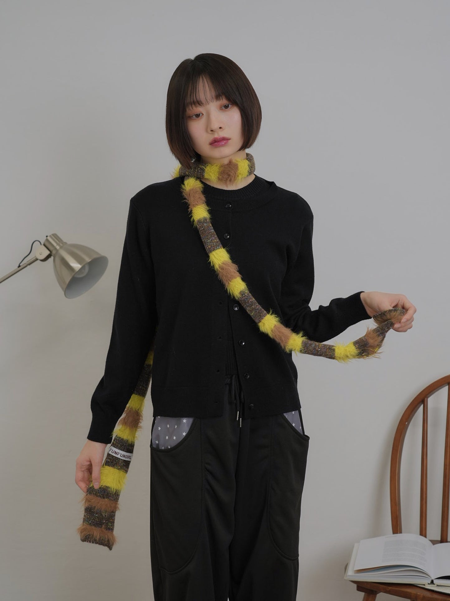 furry stripe knit muffler