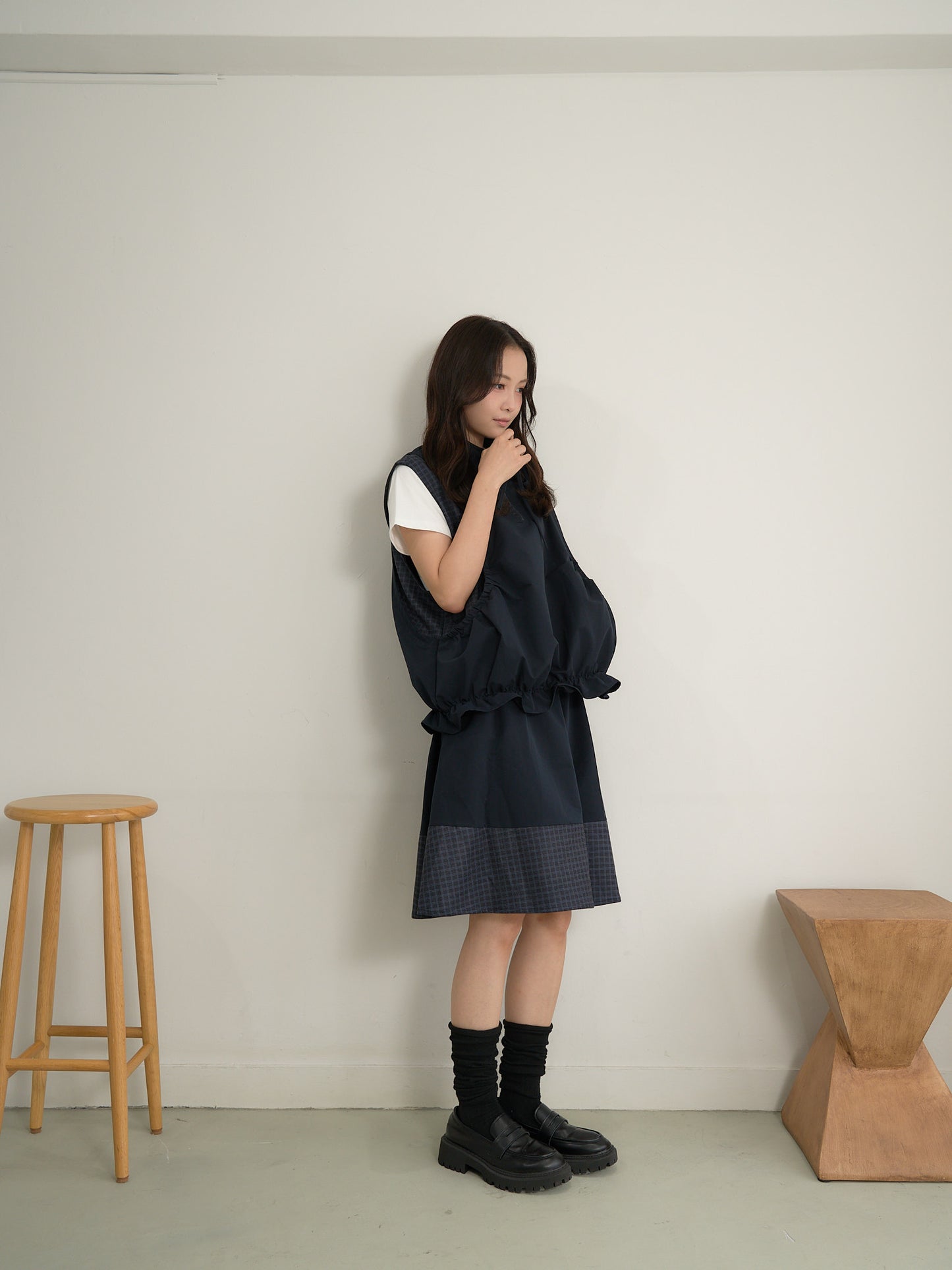 check vest & skirt set