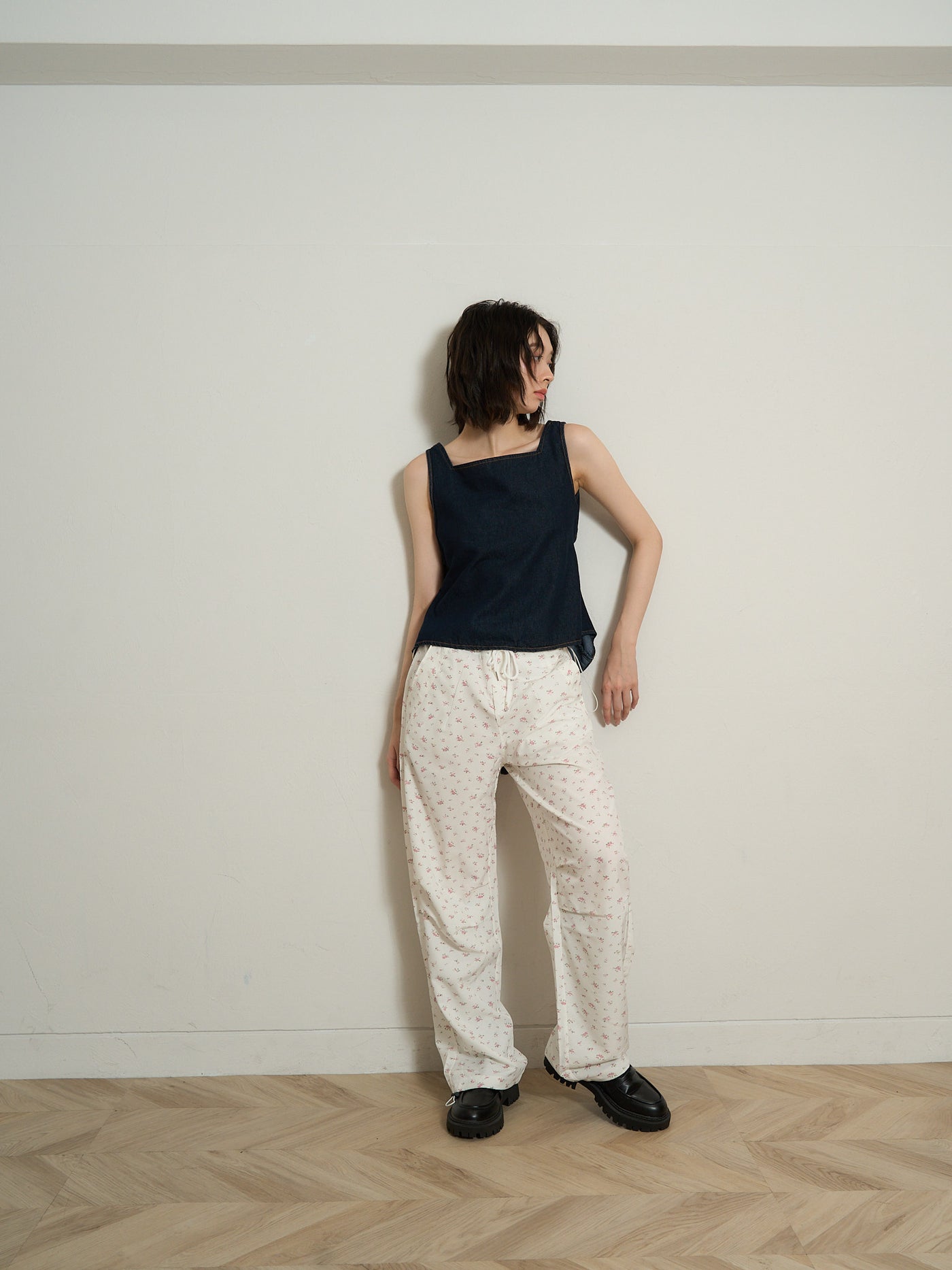 square neck denim top