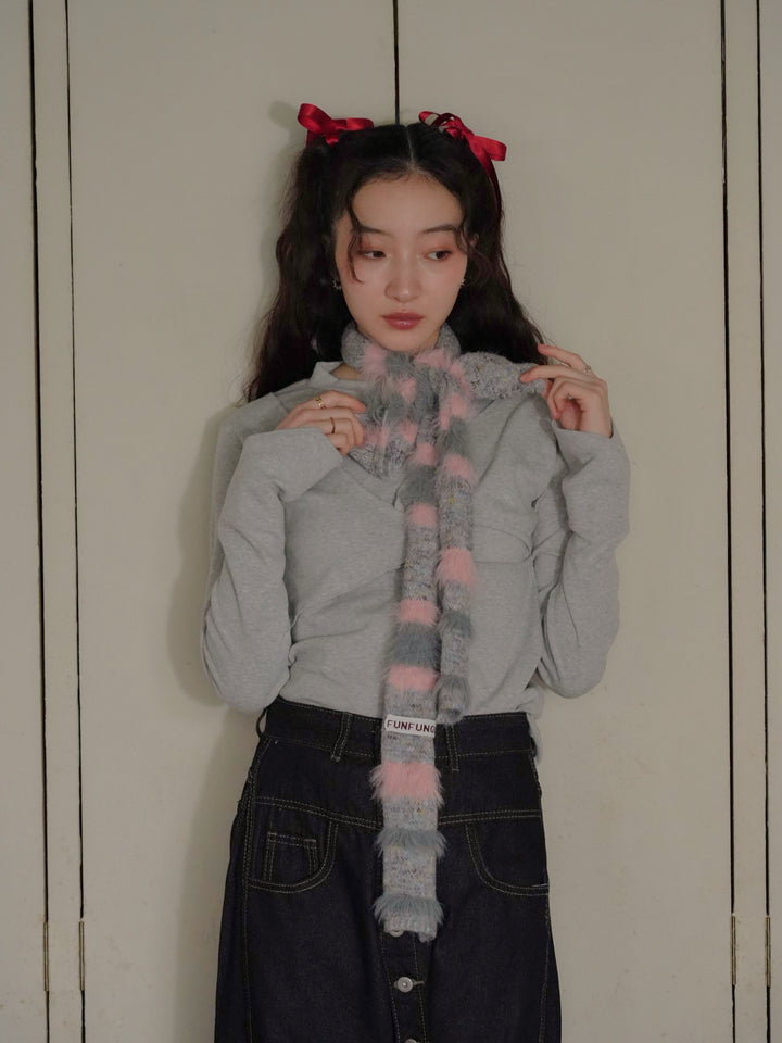 furry stripe knit muffler 【 11/6 19:00 発売予定 】