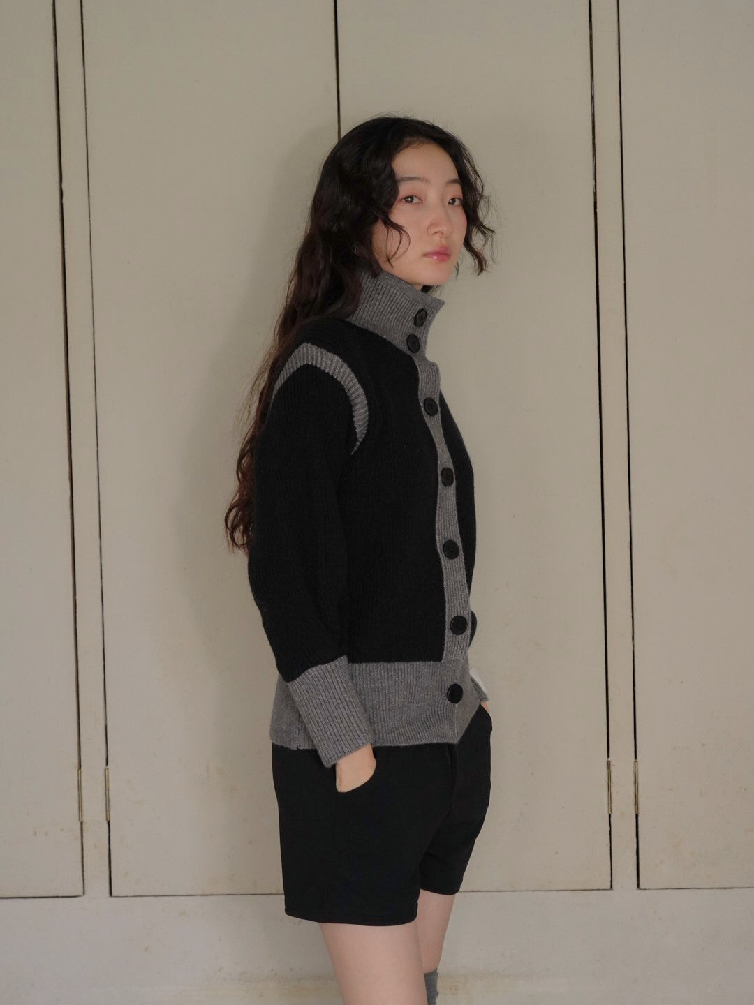 color block knit cardigan