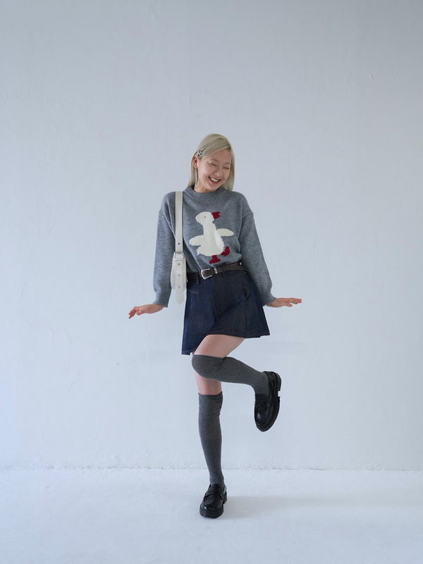 denim pleated mini skirt