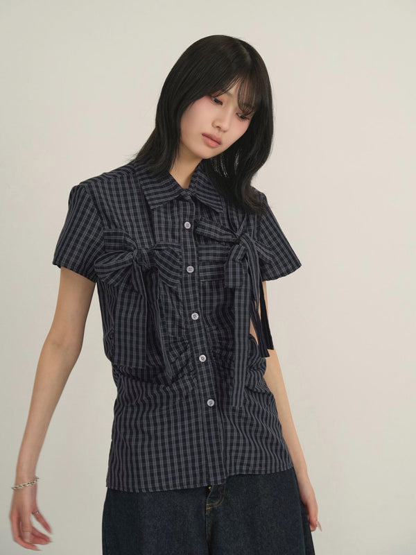 w ribbon check blouse