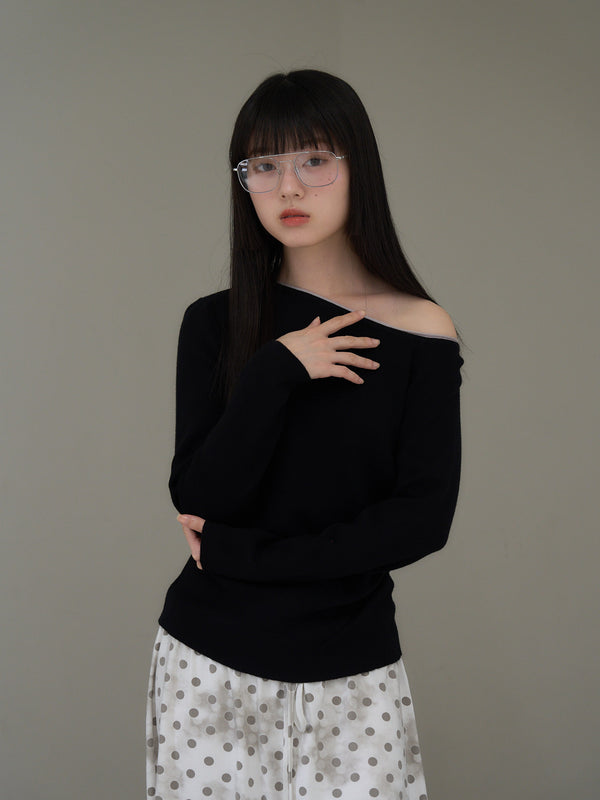 colorblock asymmetry shoulder knit
