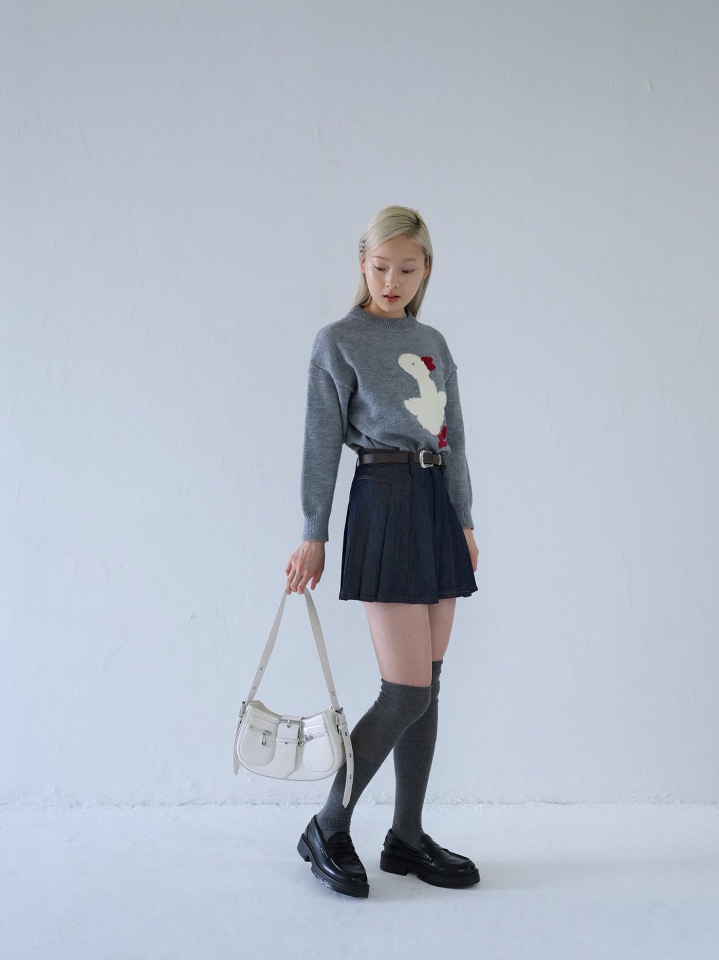 denim pleated mini skirt