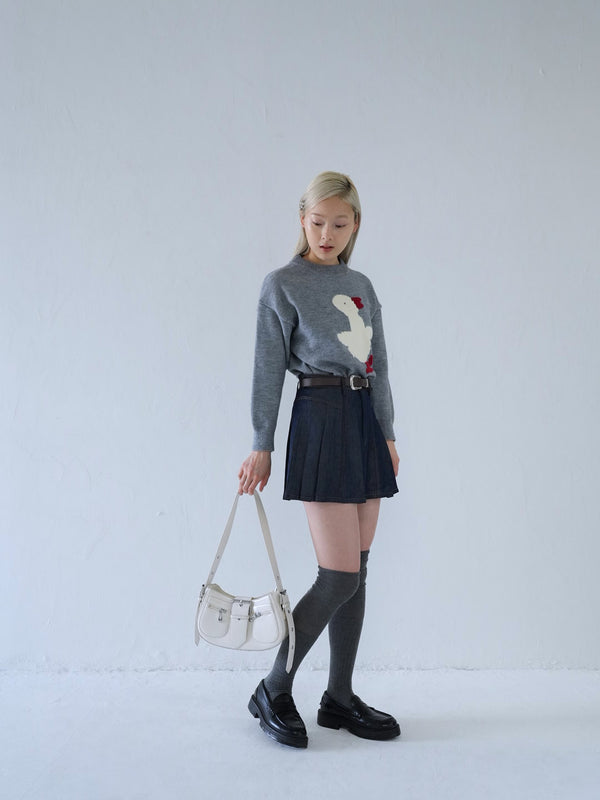 denim pleated mini skirt