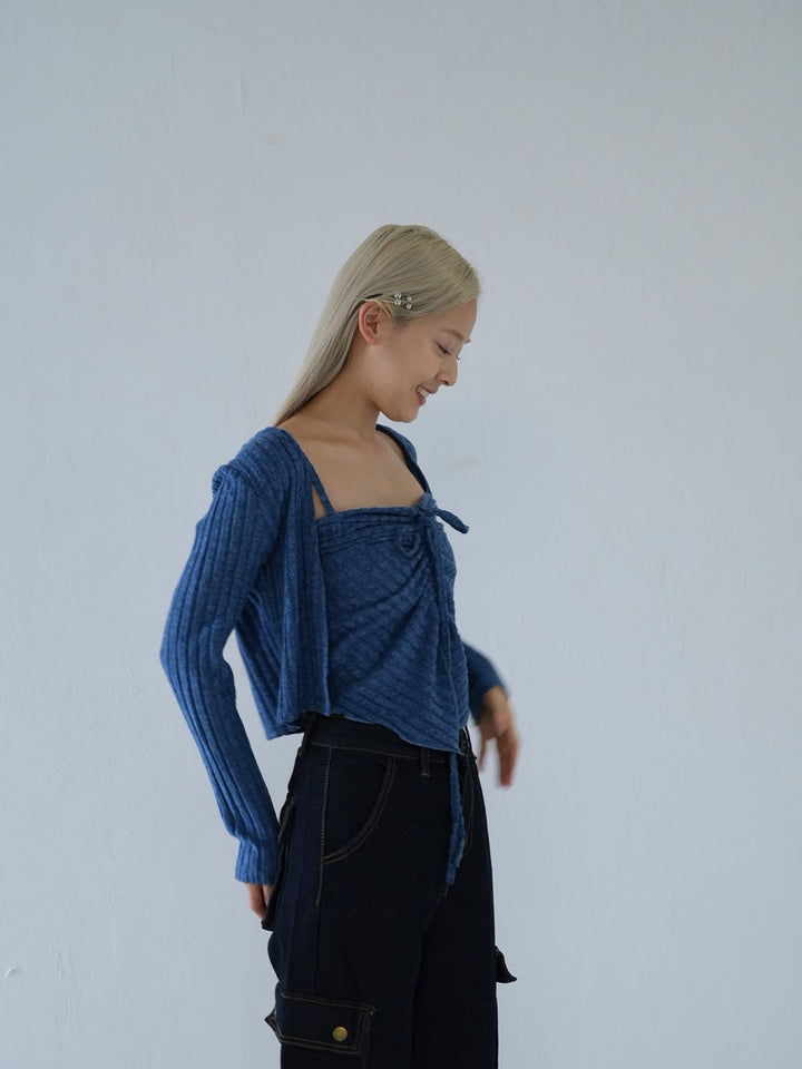 【 10月上旬発送予定 】ribbed ruched cami & cardigan set