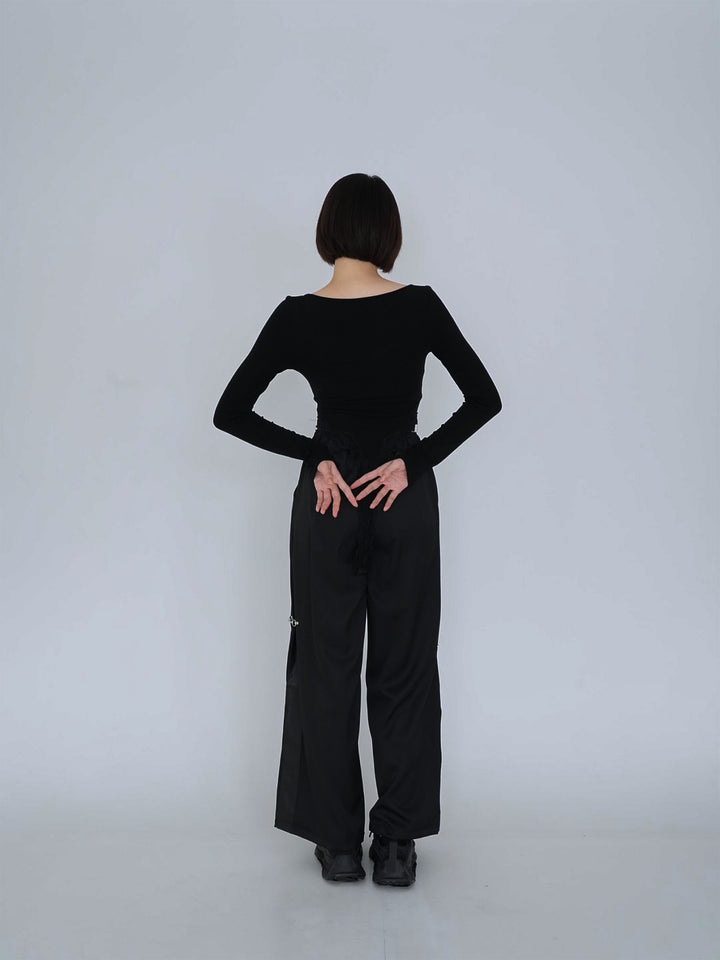 double material pin pants