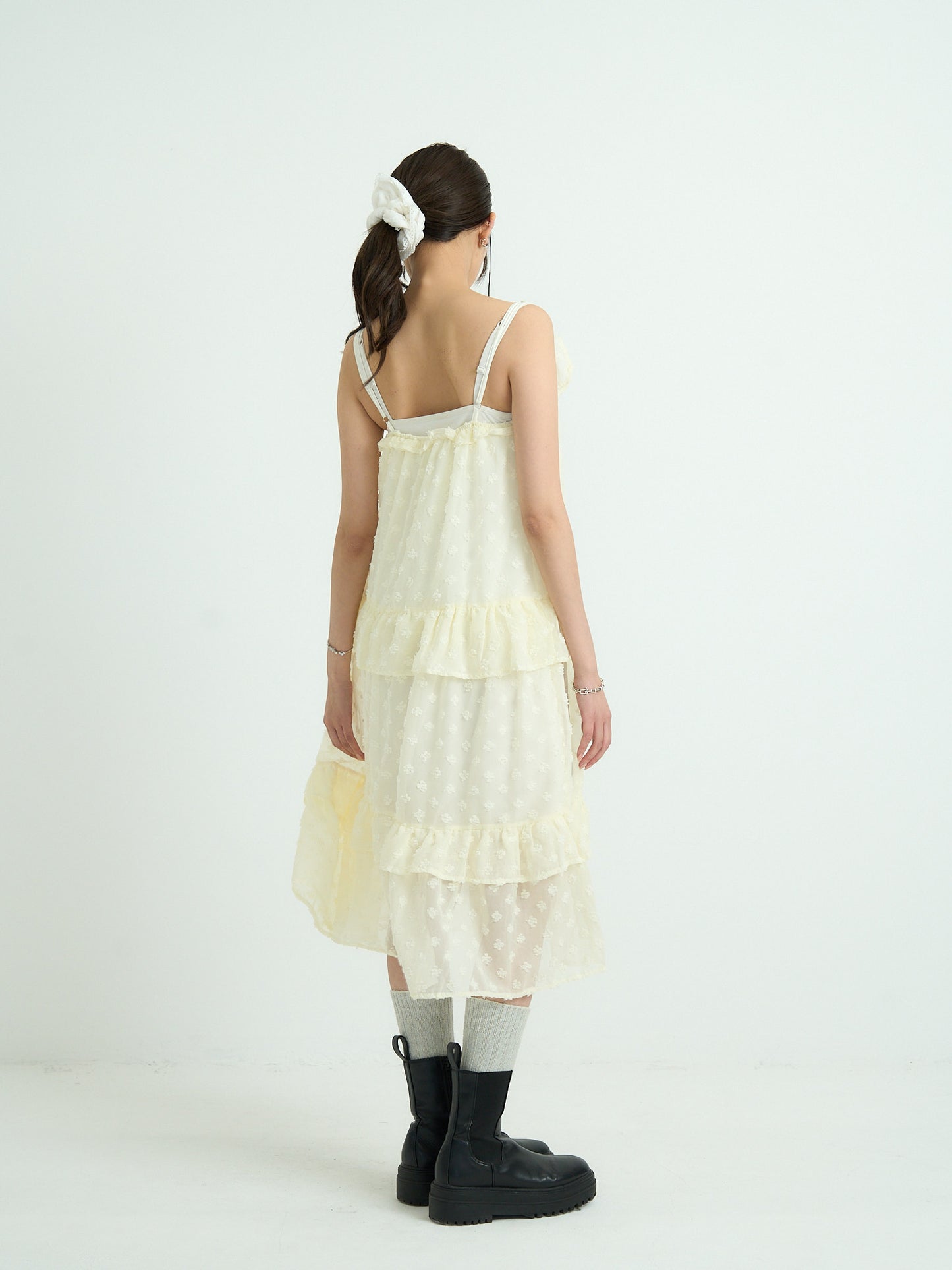 dot chiffon tiered dress