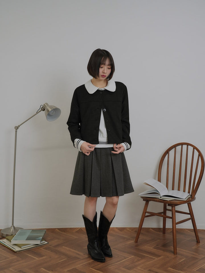 collarless suede jacket