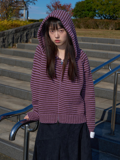 border knit zip hoodie