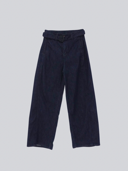 belted high waist denim pants