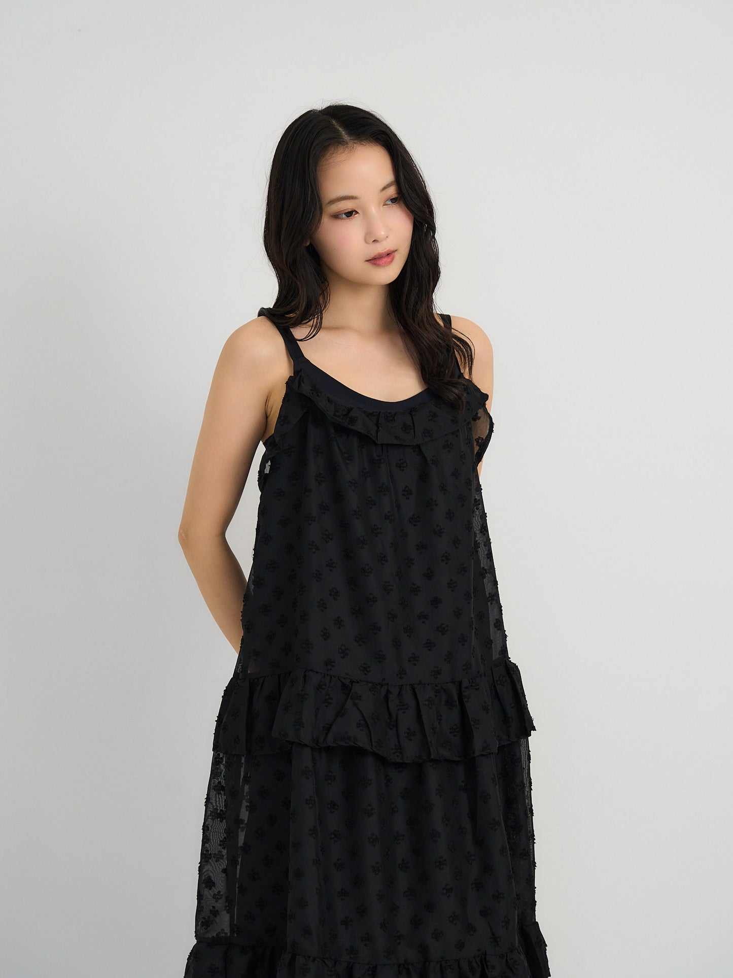 dot chiffon tiered dress